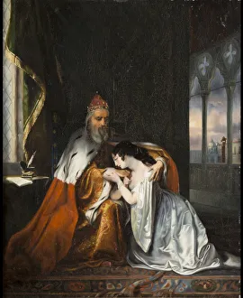 Verdi Prints: Lucrezia begging her father in law Doge Francesco Foscari to interfere in favor of her husband Jacop