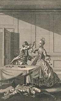 Lucy attempting to shoot herself, after killing Mr. Wimple, 18th century. Creator: Unknown Lucy attempting to shoot herself, after killing Mr. Wimple, 18th century. Creator: Unknown