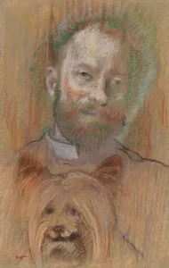 Edgar Degas French Prints: Ludovic Lepic Holding His Dog, 1889. Creator: Edgar Degas (French, 1834-1917)