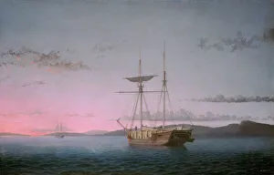 Lane Fitz Henry Prints: Lumber Schooners at Evening on Penobscot Bay, 1863. Creator: Fitz Hugh Lane