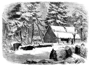 Chopping Prints: Lumbering in New Brunswick - Lumberman's Camp-house, 1858. Creator: Unknown
