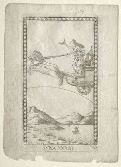 Ferrara Prints: Luna (from the Tarocchi, series A: Firmaments of the Universe, #41), before 1467. Creator