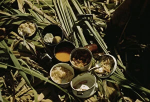 Pots Gallery: Lunch of a sugar worker on a plantation, vicinity of Puerto Rico?, 1942. Creator: Jack Delano