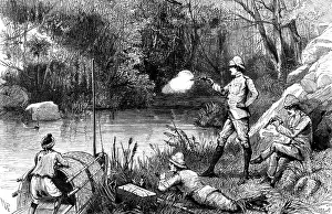 Burma Prints: The Lushai Expedition: officers practising with the revolver at Demagiri