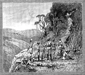 Myanmar Asia Prints: With the Lushai Expedition: signalling party with the heliograph, 1890. Creator: R. Taylor