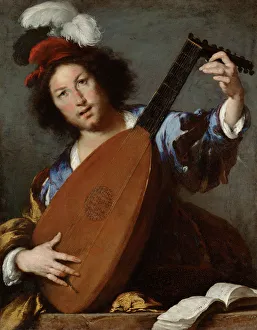 Play Music Prints: The Lute player, c. 1645. Artist: Strozzi, Bernardo (1581-1644)