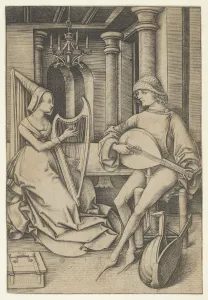 Lute Player and Harpist, from Scenes of Daily Life. n. d. Creator: Israhel van Meckenem