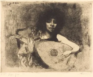 The Lute Player (La joueuse de luth), 1922. Creator: Paul Albert Besnard The Lute Player (La joueuse de luth), 1922. Creator: Paul Albert Besnard
