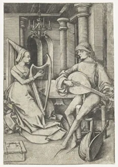 Luteplayer and Harpist, Late 15th cen