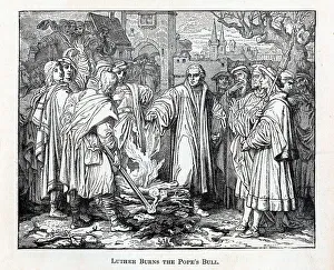 Leo X Prints: Luther Burns the Popes Bull, 1882. Artist: Anonymous