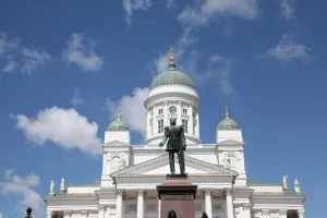 Lutheran Cathedral Prints: Lutheran Cathedral and the statue of Emperor Alexander II of Russia