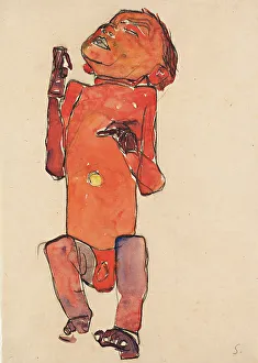 Schiele Prints: Lying Newborn, 1910. Creator: Schiele, Egon (1890-1918)