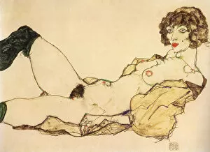 Undergarments Collection: Lying nude with green stockings, 1917