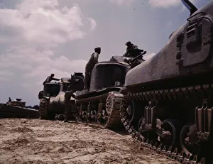 Bivouac Prints: M-3 and M4 tank company at bivouac, Ft. Knox, Ky. 1942. Creator: Alfred T Palmer