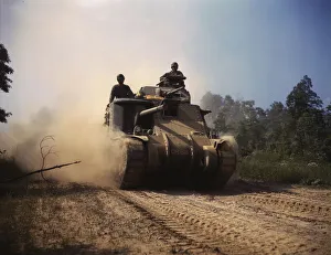 Military Base Prints: M-3 tanks in action, Ft. Knox, Ky. 1942. Creator: Alfred T Palmer