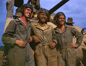 Military Base Prints: M-4 tank crews of the United States, Ft. Knox, Ky. 1942. Creator: Alfred T Palmer