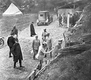 M. Poincare, le Ministre de la Guerre et le general Joffre sur le front de la Somme; au... 1916. Creator: Unknown
