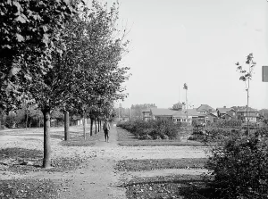M Street with boys garden and officers club, National Cash Register [Company], Dayton, (1902?). Creator: William H. Jackson