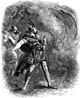 Macbeth and Banquo encountering the three witches, 1858. Artist: Sir John Gilbert