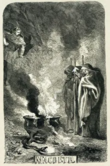 Cookery Prints: Macbeth visiting the three witches on the blasted heath, 1858. Artist: Sir John Gilbert
