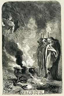 Cooking Pot Gallery: Macbeth visiting the three witches on the blasted heath, 1858. Artist: Sir John Gilbert