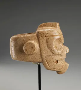 Mesoamerica Prints: Mace Head in form of Tlaloc, 100 B.C.E - 500 C.E.. Creator: Unknown