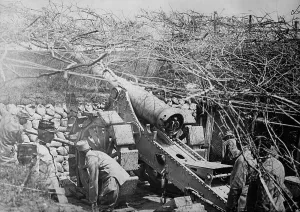 Stone Wall Prints: Macedonia, French 155 gun ready to fire
