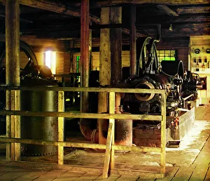 River Oka Prints: Machine department, Oka River, 1912. Creator: Sergey Mikhaylovich Prokudin-Gorsky