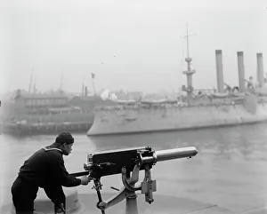 Navy Yard Prints: Machine gun at Brooklyn Navy Yard, between 1890 and 1901. Creator: Unknown