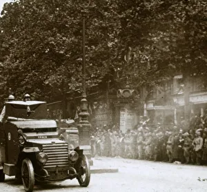 Machine gun mounted in armoured vehicle, victory parade, c1918 Machine gun mounted in armoured vehicle, victory parade, c1918