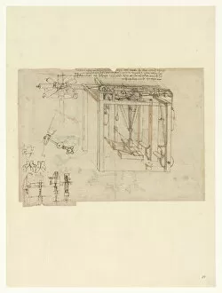 Brown Indian Ink On Paper Gallery: Machine to produce gold foil, ca 1493. Creator: Leonardo da Vinci (1452-1519)
