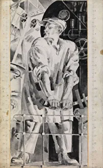Industrialization Prints: The Machinist, 1920s. Artist: Tyrsa, Nikolai Andreyevich (1887-1942)