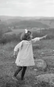 Mackaye Percy Prints: MacKaye, Percy, daughter of, standing outdoors, 1913 Sept. Creator: Arnold Genthe