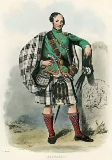 Belted Plaid Gallery: Macpherson, from The Clans of the Scottish Highlands, pub. 1845 (colour lithograph)