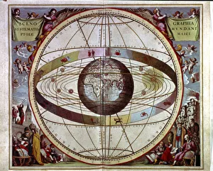 World Map Prints: Macrocosm Harmony, engraving in the work Scenographia systematis mundani ptolemaici, 1661