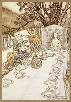 The Mad Hatter's Tea Party, illustration from 'Alice in Wonderland' by  Lewis Carroll