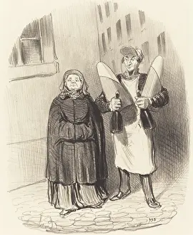 Bottle Prints: Madame Chapotard se disposant a faire ses confitures, 1852. Creator: Honore Daumier