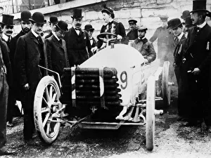 Weighing Prints: Madame du Gaste at the wheel of a De Dietrich, Paris to Madrid Race, 1903