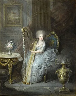 Madame Elisabeth Prints: Madame Elisabeth playing the harp. Artist: Leclercq, Charles Emmanuel Joseph (1753-1821)