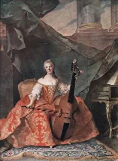 Nattier Prints: Madame Henriette de France in Court Costume Playing a Bass Viol