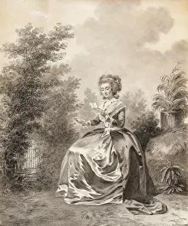 White Colour On Paper Prints: Madame Vigee Le Brun Seated in a Garden Reading a Letter