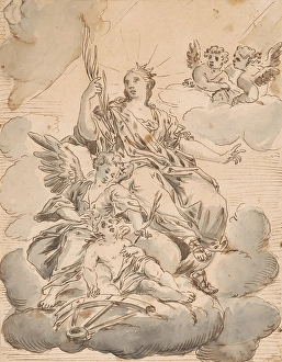 Pen On Paper Prints: Madonna with angels on the clouds, 2nd half 18th century. Creator: Paul Troger