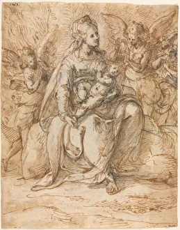 Madonna and Child with Angels, late 1500s. Creator: Aurelio Luini (Italian, 1530-1593)