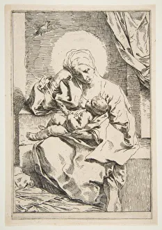 Simone Collection: Madonna and Child with a bird, ca. 1635-1636. Creator: Simone Cantarini