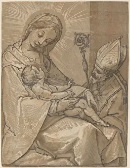 Rays Of Light Prints: Madonna and Child with a Bishop, 1591. Creator: Andrea Andreani