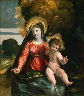 Rocky Landscape Prints: Madonna and Child, ca 1517. Creator: Dossi, Dosso (ca. 1486-1542)