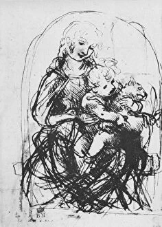 Hugging Gallery: Madonna and Child with a Cat, 1478-1481 (1945). Artist: Leonardo da Vinci