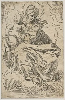 Metro Prints: Madonna and Child on clouds, 17th century. Creator: Attributed to Simone Cantarini