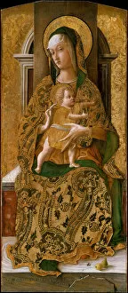 Tempera On Wood Collection: Madonna and Child Enthroned, 1472. Creator: Carlo Crivelli