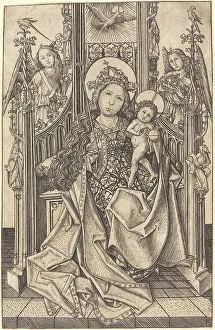 Halos Prints: Madonna and Child Enthroned, c. 1466. Creator: Master ES
